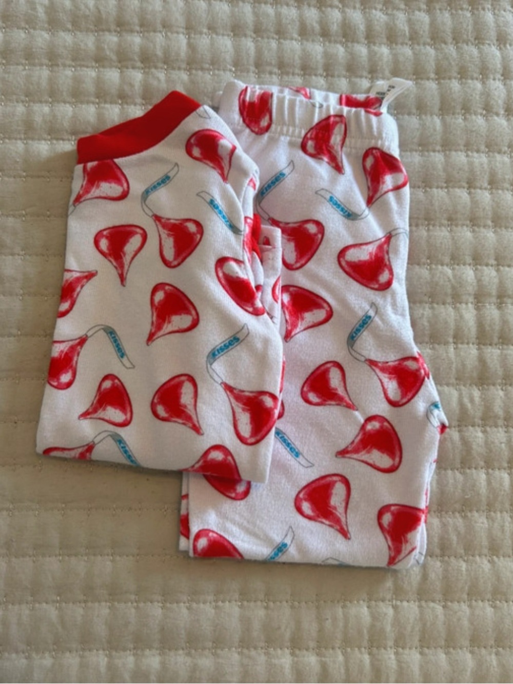 Kids White Pajama Set with Red Hershey Kisses Candy Print